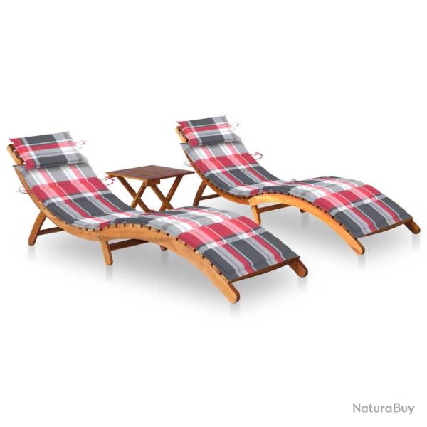 Lot de 2 transats chaise longue bain de soleil lit de jardin terrasse meuble d'extrieur avec table