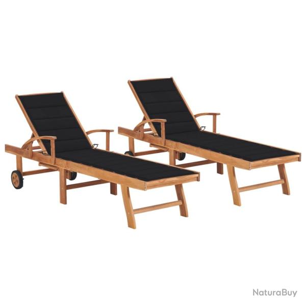 Lot de 2 transats chaise longue bain de soleil lit de jardin terrasse meuble d'ext�rieur avec couss