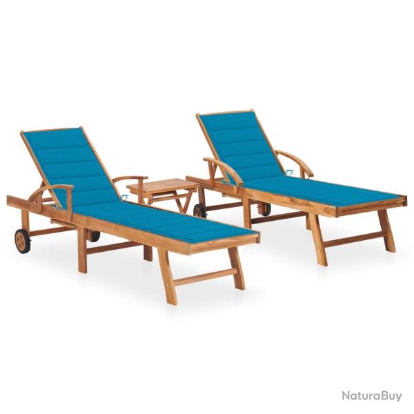 Lot de 2 transats chaise longue bain de soleil lit de jardin terrasse meuble d'ext�rieur avec table