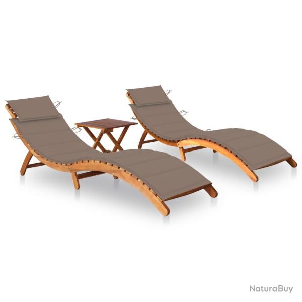 Lot de 2 transats chaise longue bain de soleil lit de jardin terrasse meuble d'ext�rieur avec table