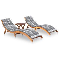 Lot de 2 transats chaise longue bain de soleil lit de jardin terrasse meuble d'ext&eacute;rieur avec table
