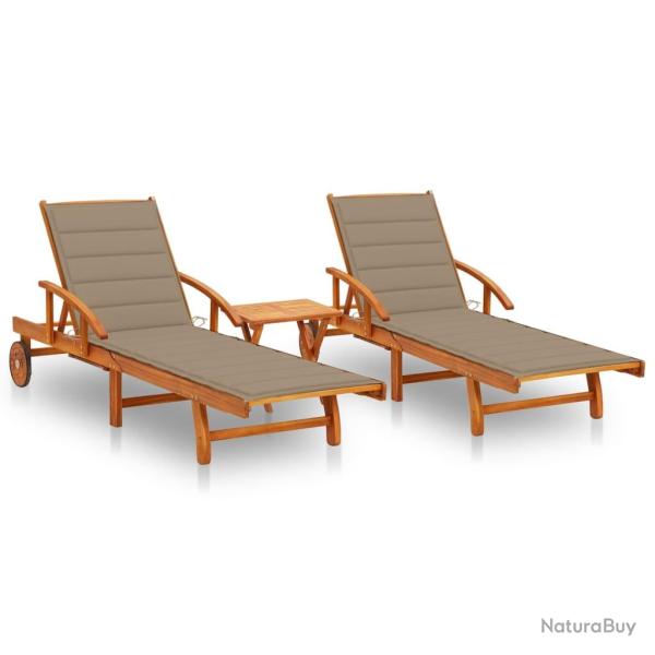 Lot de 2 transats chaise longue bain de soleil lit de jardin terrasse meuble d'ext�rieur avec table