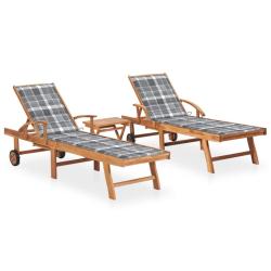 Lot de 2 transats chaise longue bain de soleil lit de jardin terrasse meuble d'ext&eacute;rieur avec table