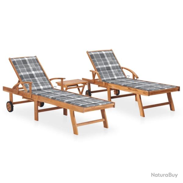 Lot de 2 transats chaise longue bain de soleil lit de jardin terrasse meuble d'ext�rieur avec table