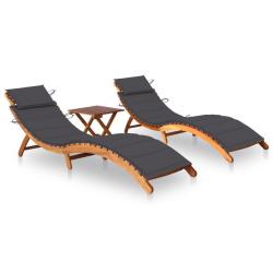 Lot de 2 transats chaise longue bain de soleil lit de jardin terrasse meuble d'ext&eacute;rieur avec table