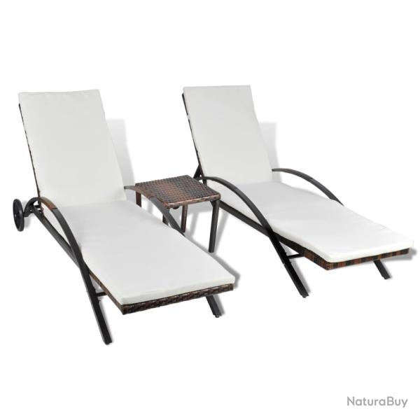 Lot de deux chaises longues transat 200 cm avec table r�sine tress�e marron 02_0011913