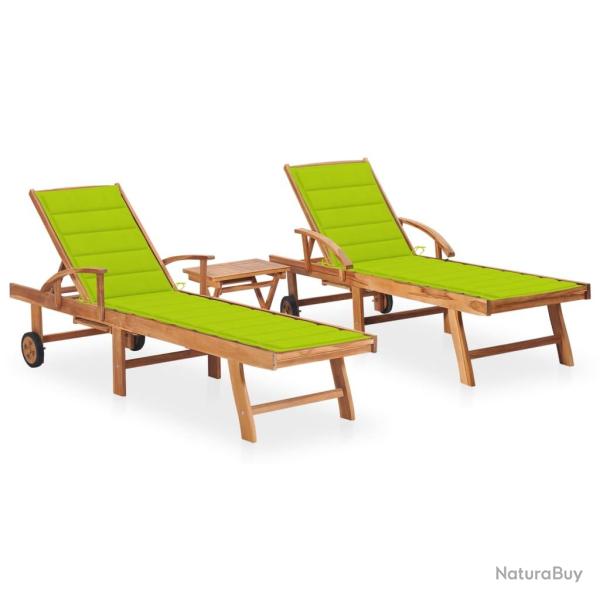Lot de 2 transats chaise longue bain de soleil lit de jardin terrasse meuble d'ext�rieur avec table