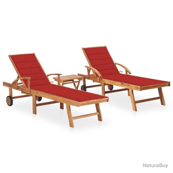Lot de 2 transats chaise longue bain de soleil lit de jardin terrasse meuble d'ext�rieur avec table