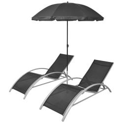 Chaises longues et parasol aluminium noir 02_0011931