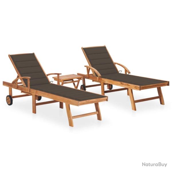 Lot de 2 transats chaise longue bain de soleil lit de jardin terrasse meuble d'ext�rieur avec table
