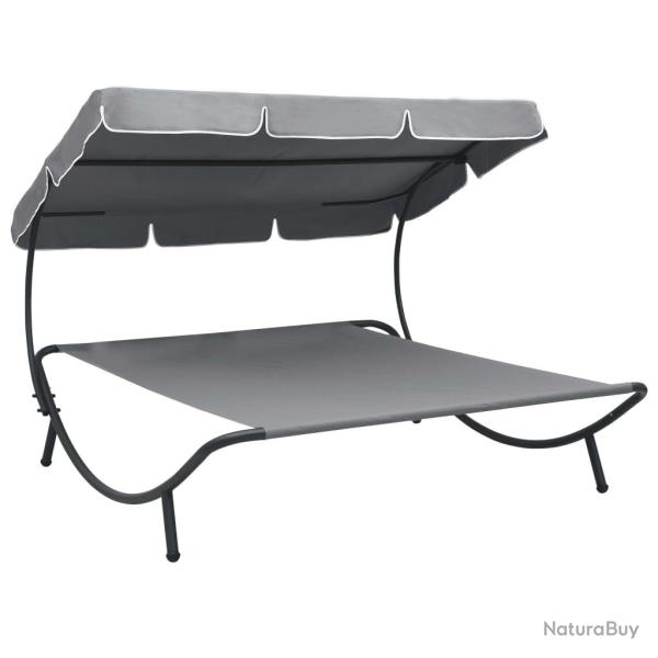 Lit de repos chaise longue transat d'extrieur 200 cm avec auvent gris 02_0012011