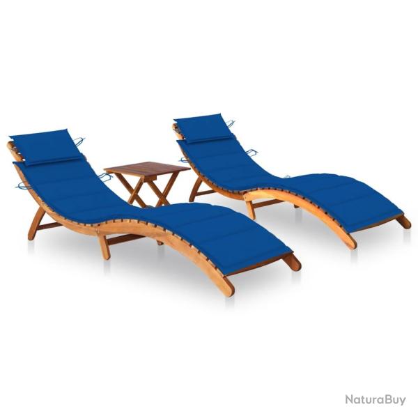 Lot de 2 transats chaise longue bain de soleil lit de jardin terrasse meuble d'ext�rieur avec table