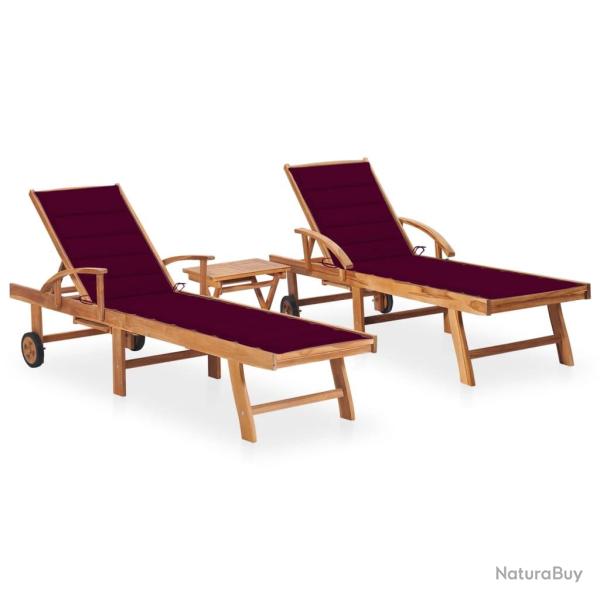 Lot de 2 transats chaise longue bain de soleil lit de jardin terrasse meuble d'ext�rieur avec table