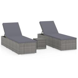 Chaises longues transat de jardin table &agrave; th&eacute; 3 pi&egrave;ces r&eacute;sine tress&eacute;e gris 02_0011920
