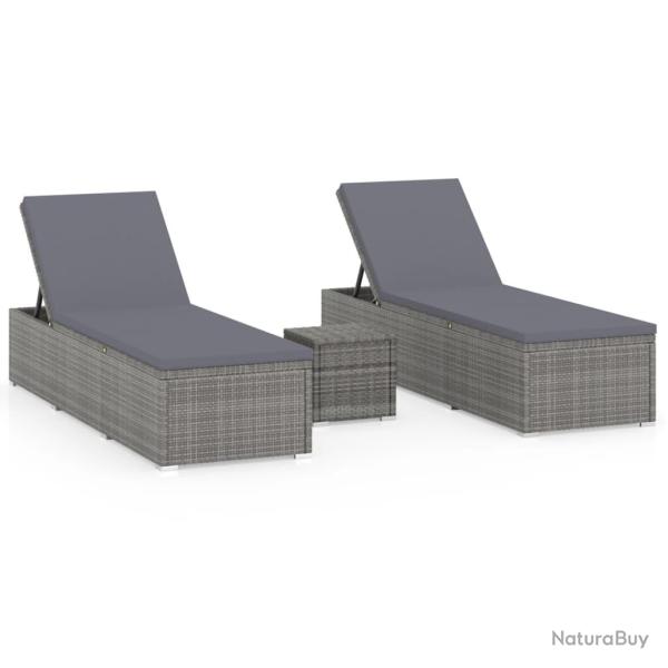 Chaises longues transat de jardin table � th� 3 pi�ces r�sine tress�e gris 02_0011920