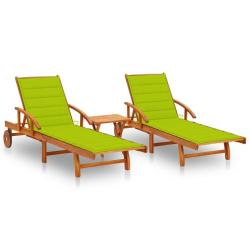 Lot de 2 transats chaise longue bain de soleil lit de jardin terrasse meuble d'ext&eacute;rieur avec table