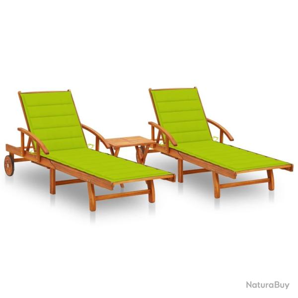Lot de 2 transats chaise longue bain de soleil lit de jardin terrasse meuble d'ext�rieur avec table