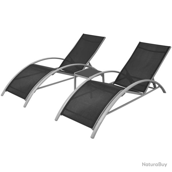 Lot de deux chaises longues transat avec table aluminium noir 02_0011910