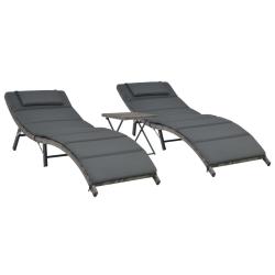 Ensemble de chaises longues pliables 3 pi&egrave;ces r&eacute;sine tress&eacute;e gris 02_0011994