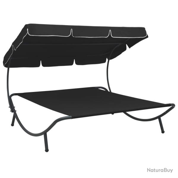 Lit de repos chaise longue transat d'extrieur 200 cm avec auvent noir 02_0012013