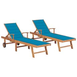 Lot de 2 transats chaise longue bain de soleil lit de jardin terrasse meuble d'ext&eacute;rieur avec couss