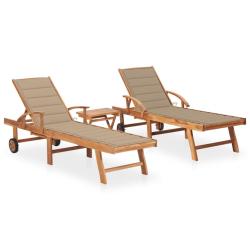 Lot de 2 transats chaise longue bain de soleil lit de jardin terrasse meuble d'ext&eacute;rieur avec table