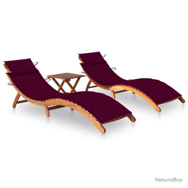 Lot de 2 transats chaise longue bain de soleil lit de jardin terrasse meuble d'ext�rieur avec table