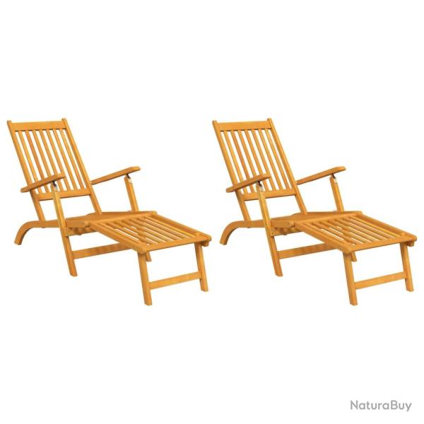 Lot de deux chaise longue transat d'ext�rieur avec repose-pieds acacia solide 02_0011888