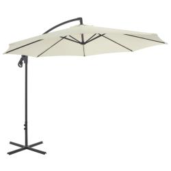 Parasol meuble de jardin en porte-&agrave;-faux avec poteau en acier 300 cm sable 02_0008632