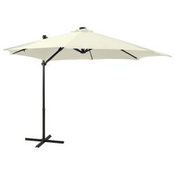 Parasol meuble de jardin d&eacute;port&eacute; avec m&acirc;t et lumi&egrave;res led 300 cm sable 02_0008532