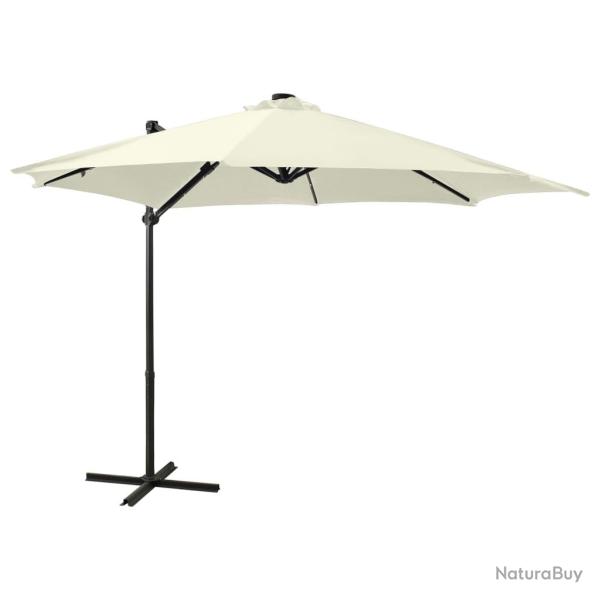 Parasol meuble de jardin d�port� avec m�t et lumi�res led 300 cm sable 02_0008532
