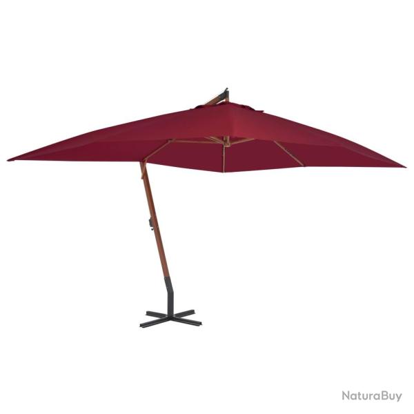 Parasol meuble de jardin en porte-�-faux avec m�t en bois 400 x 300 cm bordeaux 02_0008621