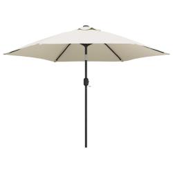 Parasol meuble de jardin en porte-&agrave;-faux avec led 3 m blanc sable 02_0008605