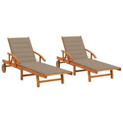 Lot de 2 transats chaise longue bain de soleil lit de jardin terrasse meuble d'ext&eacute;rieur avec couss