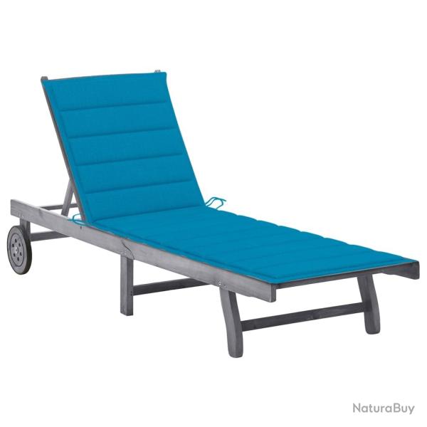 Transat chaise longue bain de soleil lit de jardin terrasse meuble d'ext�rieur avec coussin gris bo