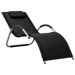 Transat chaise longue bain de soleil lit de jardin terrasse meuble d'ext&eacute;rieur textil&egrave;ne noir et gr