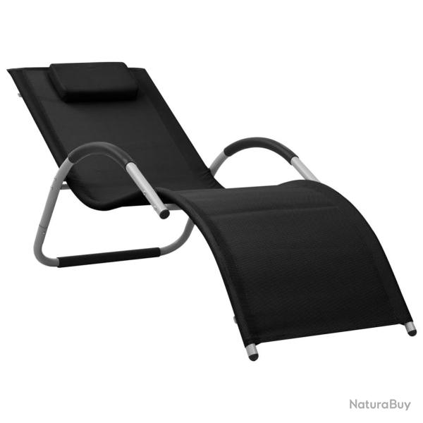 Transat chaise longue bain de soleil lit de jardin terrasse meuble d'ext�rieur textil�ne noir et gr
