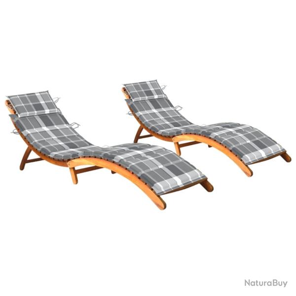Lot de 2 transats chaise longue bain de soleil lit de jardin terrasse meuble d'ext�rieur avec couss