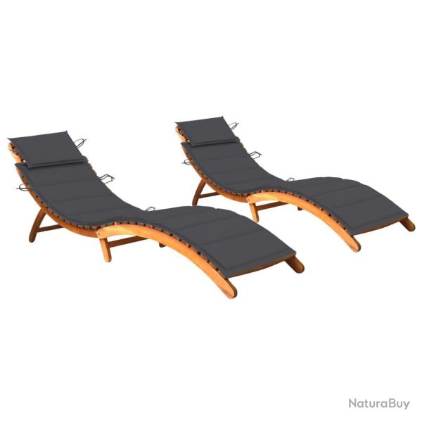 Lot de 2 transats chaise longue bain de soleil lit de jardin terrasse meuble d'ext�rieur avec couss