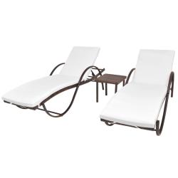 Lot de 2 transats chaise longue bain de soleil lit de jardin terrasse meuble d'ext&eacute;rieur avec table