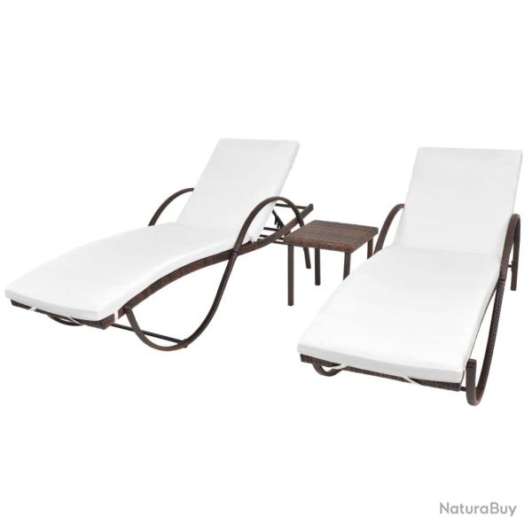 Lot de 2 transats chaise longue bain de soleil lit de jardin terrasse meuble d'ext�rieur avec table