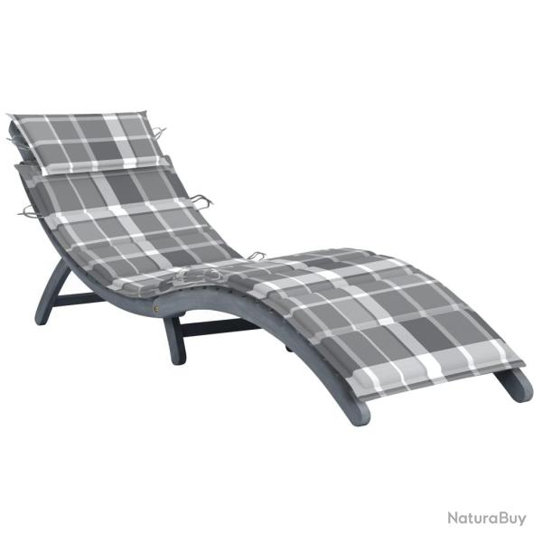 Transat chaise longue bain de soleil lit de jardin terrasse meuble d'ext�rieur avec coussin gris bo