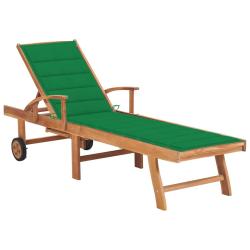 Transat chaise longue bain de soleil lit de jardin terrasse meuble d'ext&eacute;rieur avec coussin vert bo