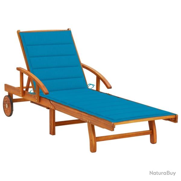 Transat chaise longue bain de soleil lit de jardin terrasse meuble d'ext�rieur avec coussin bois d'
