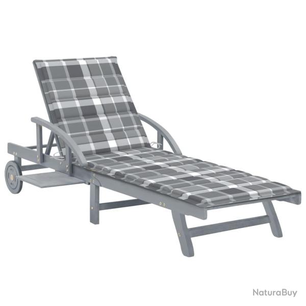Transat chaise longue bain de soleil lit de jardin terrasse meuble d'ext�rieur avec coussin bois d'