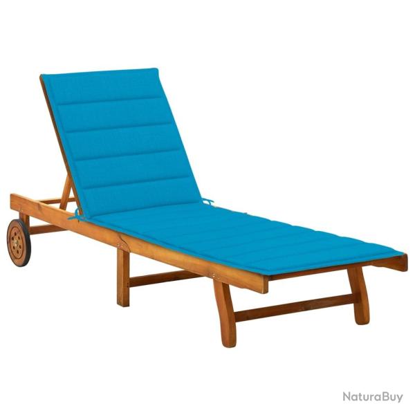 Transat chaise longue bain de soleil lit de jardin terrasse meuble d'ext�rieur avec coussin bois d'