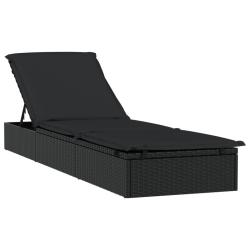 Transat chaise longue bain de soleil lit de jardin terrasse meuble d'ext&eacute;rieur avec coussin noir 20