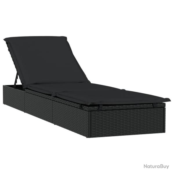 Transat chaise longue bain de soleil lit de jardin terrasse meuble d'ext�rieur avec coussin noir 20