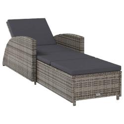 Transat chaise longue bain de soleil lit de jardin terrasse meuble d'ext&eacute;rieur avec coussin gris fo