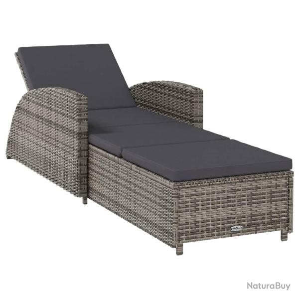 Transat chaise longue bain de soleil lit de jardin terrasse meuble d'ext�rieur avec coussin gris fo